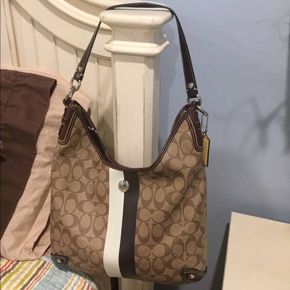 Coach Brown and Cream Signature Shoulder Bag SOLD
